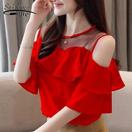 2021 Fashion Short Sleeve White Blouse Summer Women Blouses Chiffon Shirt Off Shoulder Womens Tops and Blouses Female 4206 50 210225