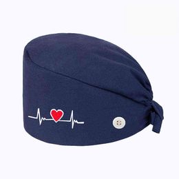 Heart-shaped Embroidery Nurse Cap Surgical Cap Pure Cotton Fashion Multicolor Work Dust Cap Adjustable Unisex Bandage Headscarf Y21111