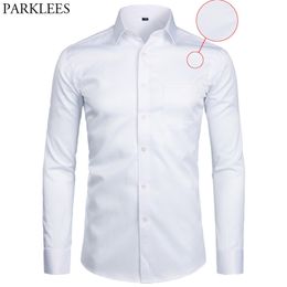 White Business Dress Shirt Men Fashion Slim Fit Long Sleeve Soild Casual Shirts Mens Working Office Wear Shirt With Pocket S-8XL 210708