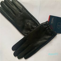 fashion Women's quality leather gloves and wool touch screen rabbit hair warm sheepskin Five Fingers Gloves