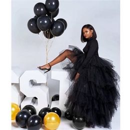 Chic Black Puffy Hi Low Tutu Party Skirt High Low Tulle Skirt Layered Women Long Skirt for Prom Custom Made 210310