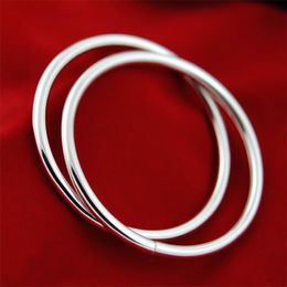 Bangle 55mm 60mm Glossy Smooth Girls Cuffs And Bracelets Silver Plated Copper Female Charm For Women