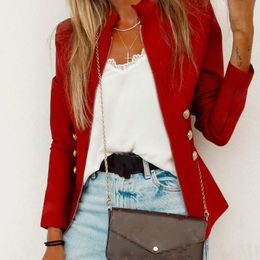 Women's Jackets Button Stand Collar Women Jacket Fashion Street Long Sleeve Red Blue Coat Office Work Lady Slim Thin Jacets Woman Black