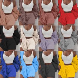 2PCS/Sets Sexy Fluffy Suits Tracksuits Plush Hooded Coat+Crop Top+Shorts Women Winter Warm Casual Loose Streetwear Sweatshirts Y0625