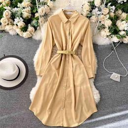 Women's Fashion Long-sleeved Thin Autumn and Winter A-line Dress Lady Solid Color Vintage Vestidos De Mujer Q110 210527