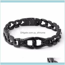 Link, Jewelrylink, Chain Mens Bracelet 316L Stainless Steel Sier Color/Gold/Black Colour Curved Curb Link Bracelets For Men Jewellery 12Mm 8.66
