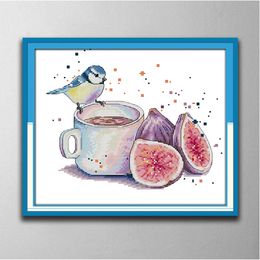 Bird and fig home decor paintings ,Handmade Cross Stitch Craft Tools Embroidery Needlework sets counted print on canvas DMC 14CT /11CT
