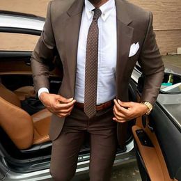 2021 Latest coat pants designs Brown men suit Slim fit elegant tuxedos Wedding business party dress Summer jacket and pants X0909