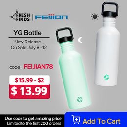 FEIJIAN Fluorescent Water Bottle,Single-layer Stainless Steel Drinkware,Bicycle Sport Bottle Cold Water Cup,BPA Free,1000ml