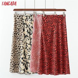 Tangada fashion women chiffon skirt faldas mujer retro female heart printed skirt high waist beach wear skirts 1D100 210306