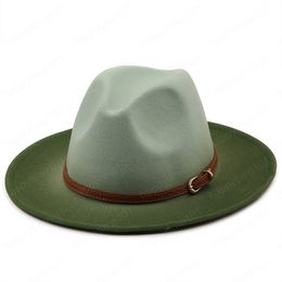 Fedora hat gradient color European and American gold chain top woolen hat men and women trend felt jazz hat