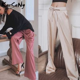 Summer Women's Wide Leg Pants High Waist Female Trousers Elegant Casual Lace Up Drape Soft Summer Loose Pants For Women White Q0801