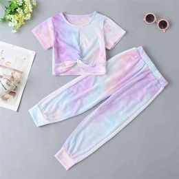Winter Children Sets Casual Girls Short Sleeve O Neck T-Shirt Elastic Band Long Pants Tie-dyed Clothes 18M-6T 210629