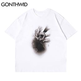 Oversized Tshirts Streetwear Creative Head Hands Print Punk Rock Gothic Tees Shirts Hip Hop Casual Short Sleeve Tops 210602