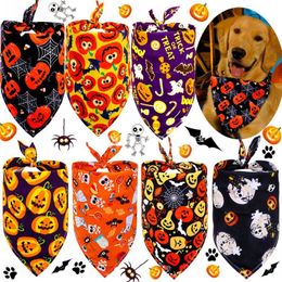 Dog Apparel Pet Halloween Triangle Scarf Cat Skull Saliva Towel Cotton Scarfs Bib Grooming Accessories Collar Decorations