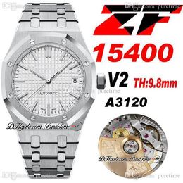 ZF V2 41mm 1540 A3120 Automatic Mens Watch Silver Textured Dial Stick Markers Stainless Steel Bracelet Deep Engraving Buckle Super Edition Watches Puretime B2