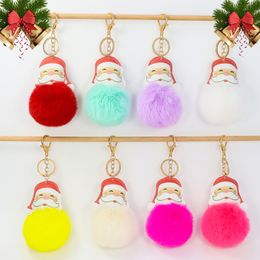 Christmas Childrens Gift Pendant 8CM Multicolor Rex Rabbit Fur Ball Pompom Santa Keychain Bag Christmas Tree Decoration