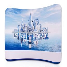 10ft Horizontal Curved Stretchy Fabric Display Stand Retail Supplies With Thick Aluminium Tube Customised Printed Graphic Portable Carry Bag