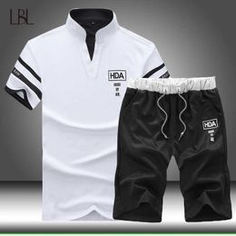 Men Casual Set Tracksuit Summer T Shirts +Shorts 2 Piece Sets Male Sport Suit Jogging Sweatsuit Mens Breathable Cool Streetwears X0610