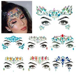 Jóias 3D Sexy Face Tatuagem adesivos Tatuagens Tatuagens Diamante Strass para mulher festa decoração Maquiagem Eyeshadow Crystal Adesivo