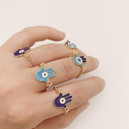 5Pcs/Set Gold Silver Color Turkish Hamsa Evil Eye Rings For Women Vintage Boho Knuckle Ring Set Female Party Jewelry Gift