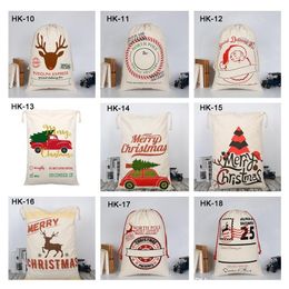 39 Styels Creative Christmas Sacks Santa Claus Canvas Cotton Sack Drawstring Gift Bags Xmas Candy Bag Festival Party Supplies