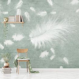 Wallpapers Custom Po White Feather Wall Papers For Living Room Bedroom Home Decor Nordic Murals Walls 3D Leaf