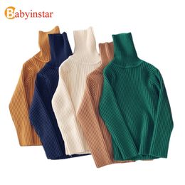 Babyinstar Baby Boys Solid Colour Turtleneck Knitted Pullover Sweater Baby Girl Winter Clothes Long Sleeve Bottoming Knitting Top 210308