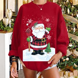 Women's T-Shirt Ladies Long Sleeve Casual Print O Collar Sweatshirt Easy Christmas Blouse Top