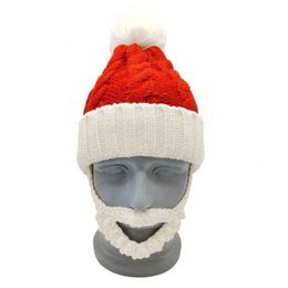 K1ME Beard Santa Hat Warm Winter Knitted Beanie Adults Kids Xmas Decorations for Cosplay Christmas Party New Year Gifts Y21111