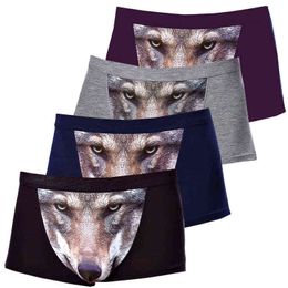 4pcs/lot Large Size Male Underwear Funny Panties Wolf Modal Men Underware Boxer Shorts Man Comfortable Soft Pouch Underpants 4XL H1214