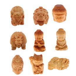 Mini Exquisite Wooden Figurines Statue Animal Buddha Model Figurine Collectable Desktop Home Ornament Fairy Garden Crafts C0220