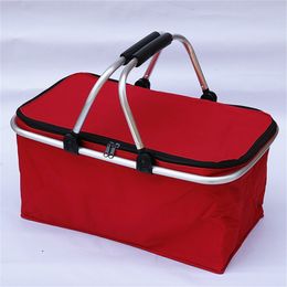 32L Folding Picnic Camping Lunch Bags Insulated Cooler Bag Cool Hamper Storage Basket Bag Box Outdoor Portable Picnic Basket 210818