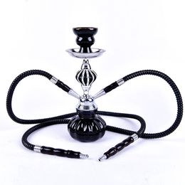 Double Hoses Hookah Travel Shisha Pipe Set Nargile Chicha Narguile completo with Bowl Metal Charcoal Tongs Smoking Pipe C0312