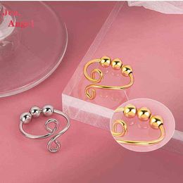 Jea.Angel New Trendy 925 Silver Rings For Women And Man Creative Slide Round Bead Rotating Adjustable Jewellery Birthday Gifts G1125