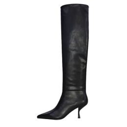 Size 34-43 Women Knee High Boots Shoes Thin High Heels Slip On Ins Style Long Boot Party Club Ladies Footwear