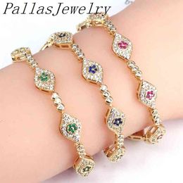3Pcs Design Turkish Rainbow Eyes Copper Tennis Chain Full cz Adjustable Bracelet for Women jewelry