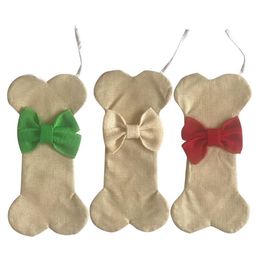 Christmas Stocking Dog Bones Xmas Socks Jute Festive Bow Sock Party Decorations Supplies Wholesale 3 Designs BT1168