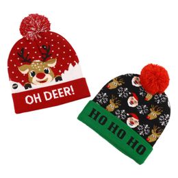 2021 15 Styles Newarrival Christmas Beanies Hat Snowman Elk Christma Tree Flanged Knitted Hats with Balls and LED Colourful Lights Decorative 9301 item