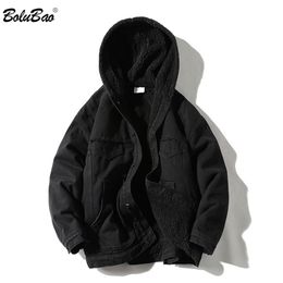 BOLUBAO Winter Cowboy Jackets Men Fur Warm Thick Cotton Hooded Parkas Casual Fashion Warm Coats Male 211204