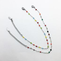 Link, Chain 17+5cm Wide 3mm Joyeria Acero Inoxidable Mujer Lujo Candy Color Enamel Beaded Ladies Bracelet Jewelry Wholesale Items