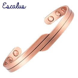 Escalus Vintage Style Round Magnetic Copper Plating Men Bangle Health Healing Bio Bracelet for Women Wristband Charm Bangles Q0717
