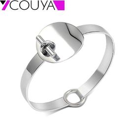 Silver Color Classic h Lock Bangle Bracelets for Women 316l Stainless Steel Bracelet Femme Homme Never Fade Lead and Nickle Free Q0717