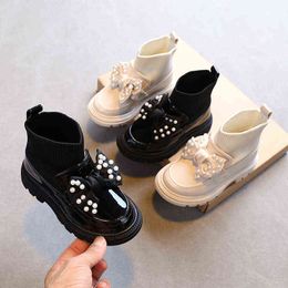 Girls Bootie with Shaft Panel Casual Dress Slip-On Fashion Shoes Toddler Boots For Kids G1126
