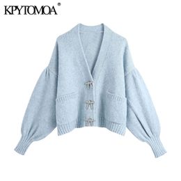 KPYTOMOA Women Fashion Buttons Loose Knitted Cardigan Sweater Vintage Long Sleeve Pockets Female Outerwear Chic Tops 210922