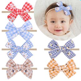 Handmade Fabric Bowknot Newborn Headband Little Daisy Printed Pattern Bows Hairband Children Elastic Nylon Headwear 17 Colours