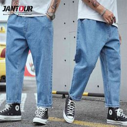 Spring Autumn Men's Baggy Jeans Casual Elastic Straight Denim Trousers Wide Leg Pants Mens Oversized Size 44 48 210716