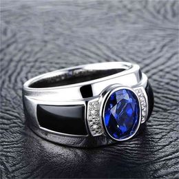 Fashion Business s for Men Luxury Domineering Blue Zircon Wedding Engagement Ring Party Jewellery Anniversary Gift