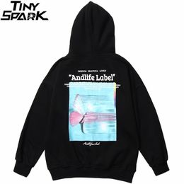 Mens Hip Hop Streetwear Hoodie Butterfly Printed Sweatshirt Harajuku Autumn Pocket Cotton Fleece Hooded Pullover Hipster 201112