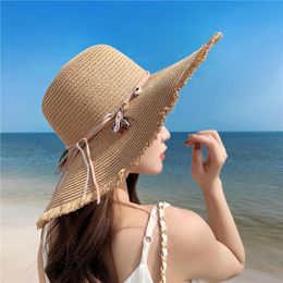 Beige Sun Hat For Women Fashion Summer Dome Beach Hat Outdoor Seaside Bucket Cap Anti-Ultraviolet Sunshade Foldable Straw Hats